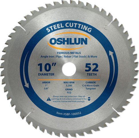 OSHLUN SBF-100052 10" 52T Steel Cut Carbide Blade
